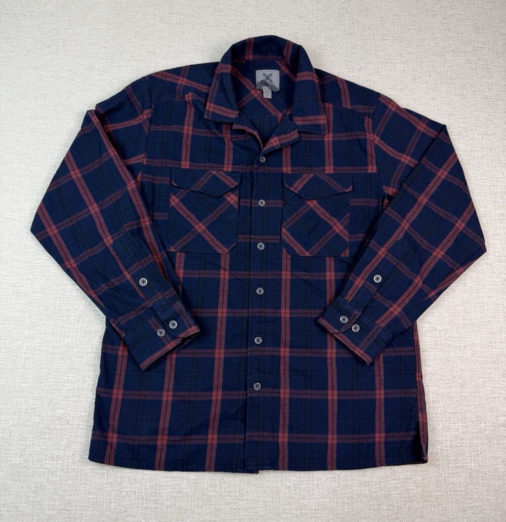 Vertx Men’s Medium Plaid Flannel Tactical Snap Button Shirt Navy Red Long Sleeve